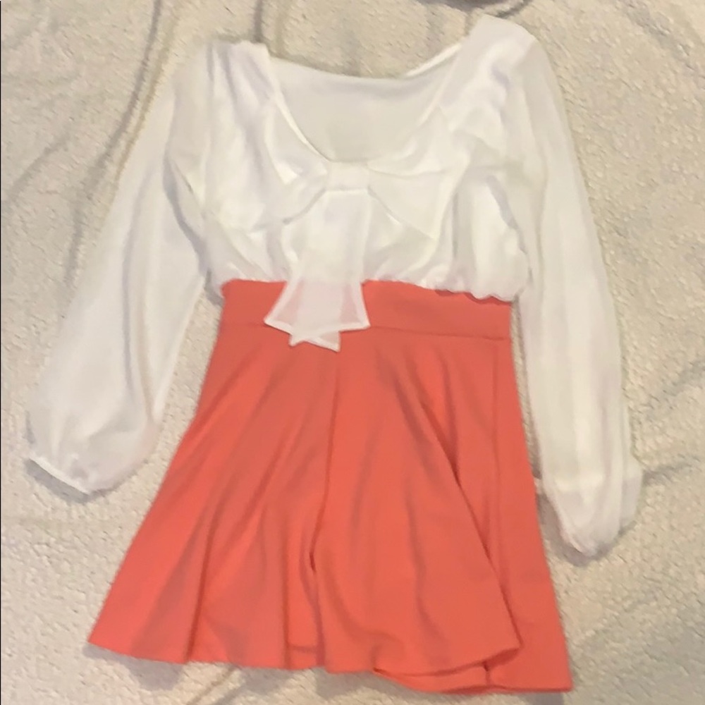 Pink and white dress with bow